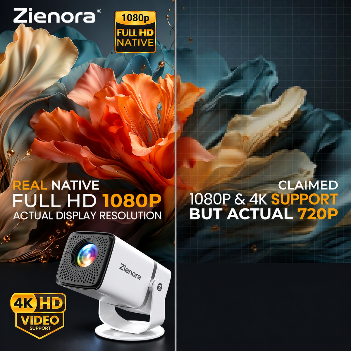 Zienora Horizon  Smart Projector with 1080p Auto Focusing Multi Functional Short Throw Projection Capabilities