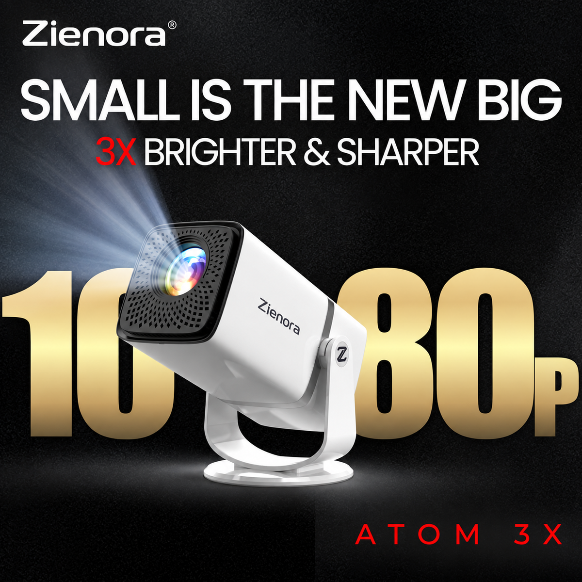 Zienora Horizon  Smart Projector with 1080p Auto Focusing Multi Functional Short Throw Projection Capabilities