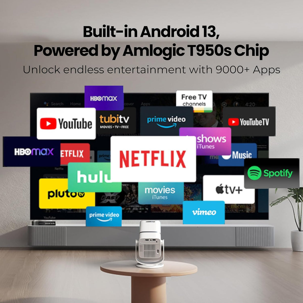 Zienora Horizon  Smart Projector with 1080p Auto Focusing Multi Functional Short Throw Projection Capabilities